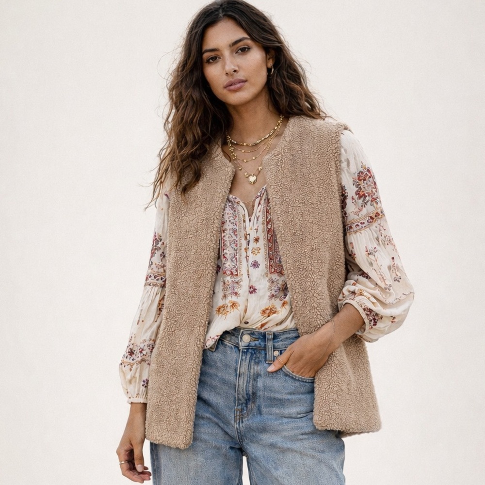 FADIVO Sherpa Vest Size L Boho Cozy